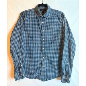 Banana Republic Organic Cotton Untucked Fit Button Down Shirt Blue Plaid Size M‎